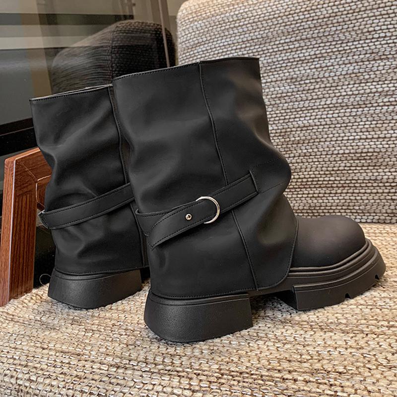 Women Mid Calf Boots Square Toe Elegant Shoes Winter High Heels Shoes Punk Retro Woman Botas  New Trend Cozy Botas De Mujer
