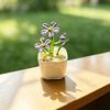 Mini Hand Blown Glass Artificial Flower Handmade Forget-Me-Not Flower Figurine In Pot Faux Crystal Flower Ornament Gifts for Women On Mother's Day