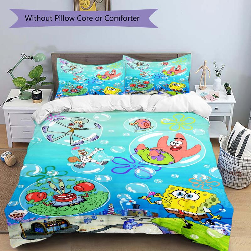 3pcs SpongeBob Bubble Fun Printed Quilt Set Soft and Comfortable Quilt Cover for Bedroom, Guest Room F080