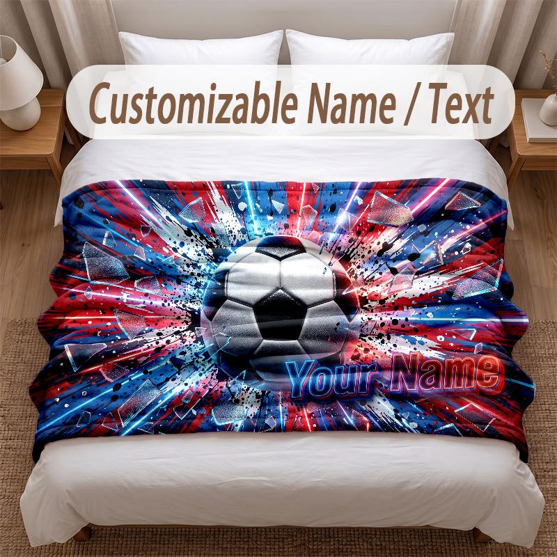 Soccer Theme Soft Blanket Personalized Custom Name Text Print Warm Blanket Home Sofa Bedroom Decor