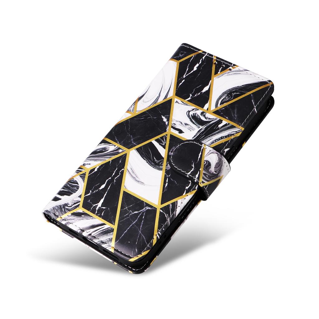 For iPhone 17 Case Lacquered Marble Pattern Leather Phone Cover with Wrist Strap