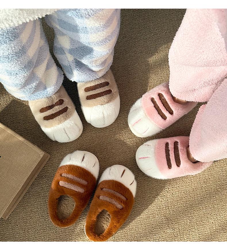 Unisexowe bawełniane kapcie z futrzanymi kocimi łapkami - Ciepłe, antypoślizgowe, na grubej podeszwie obuwie domowe na zimę