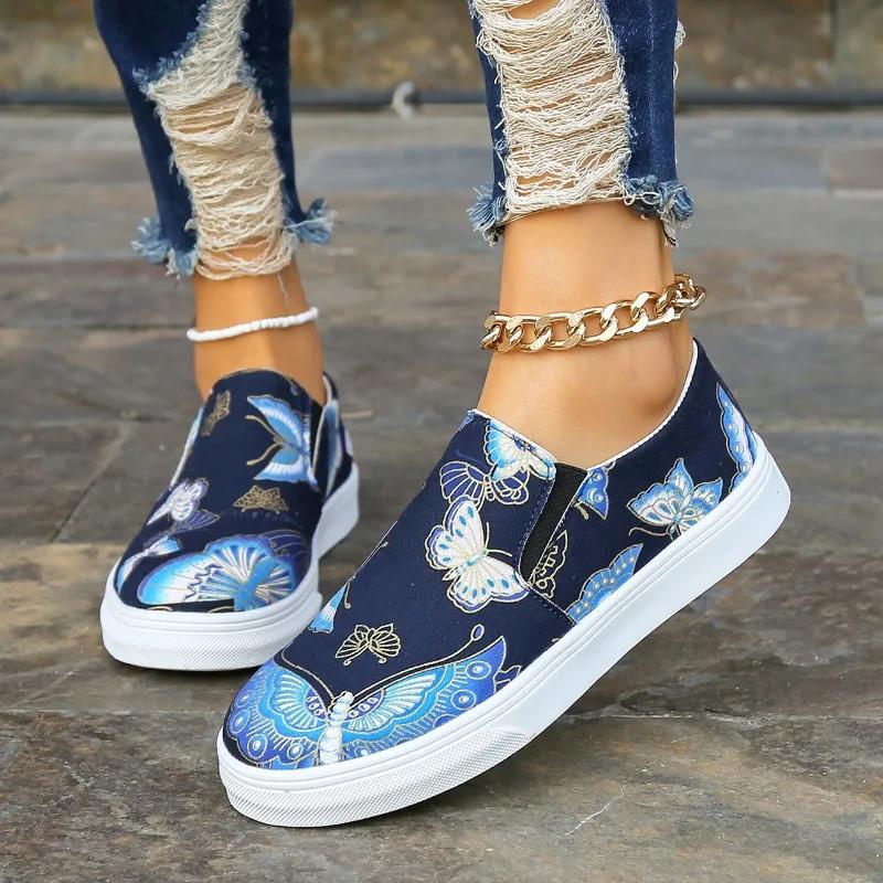 Fashion 2024 High Quality Ladies Shoes Plus Size Women's Flats Fashion Printing Casual Flat Shoes New Round Toe Flat Low Heels Zapatos