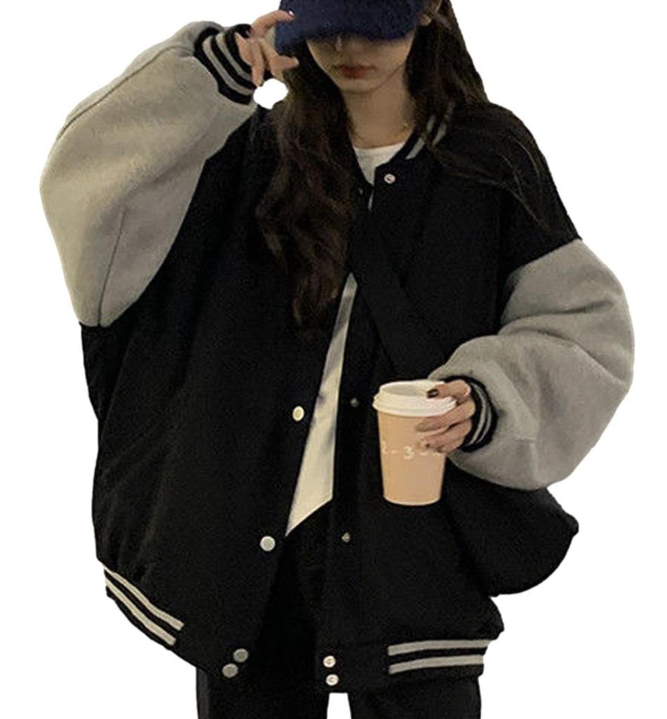 andrei Stadium Color Blocking Sweatshirt Size Women's Jacket, Outerwear, (Black, L)