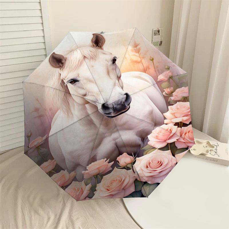 

1PC horse flowers Automatic Open/Close Umbrella Compact Folding Umbrella with 8-Rib Shaft lightweight esign, Fashion Lovers1225A
