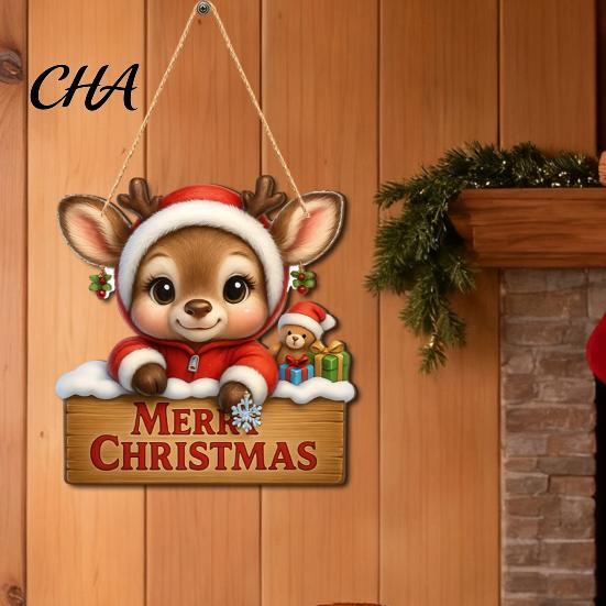 Decorative Hanging Plaque for Porch Christmas Wooden Pendant, Reindeer/Santa Claus/Gnome Pattern Sign, Welcome Sign with Natural Pine Door Hanger Hemp