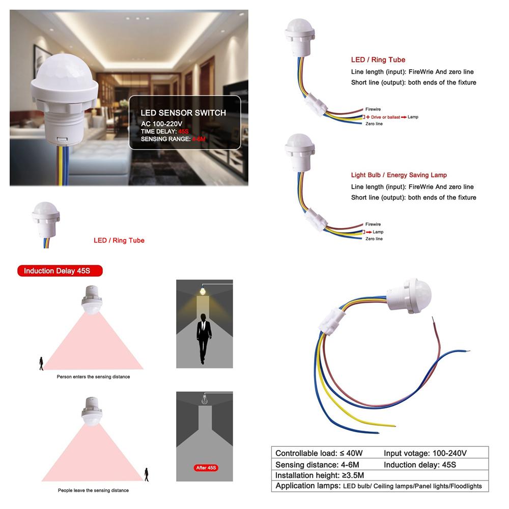 12V 24V 110/220v LED Sensitive Night Light Home Indoor Outdoor Infrared Light Motion Sensor Detection Automatic Sensor Switch