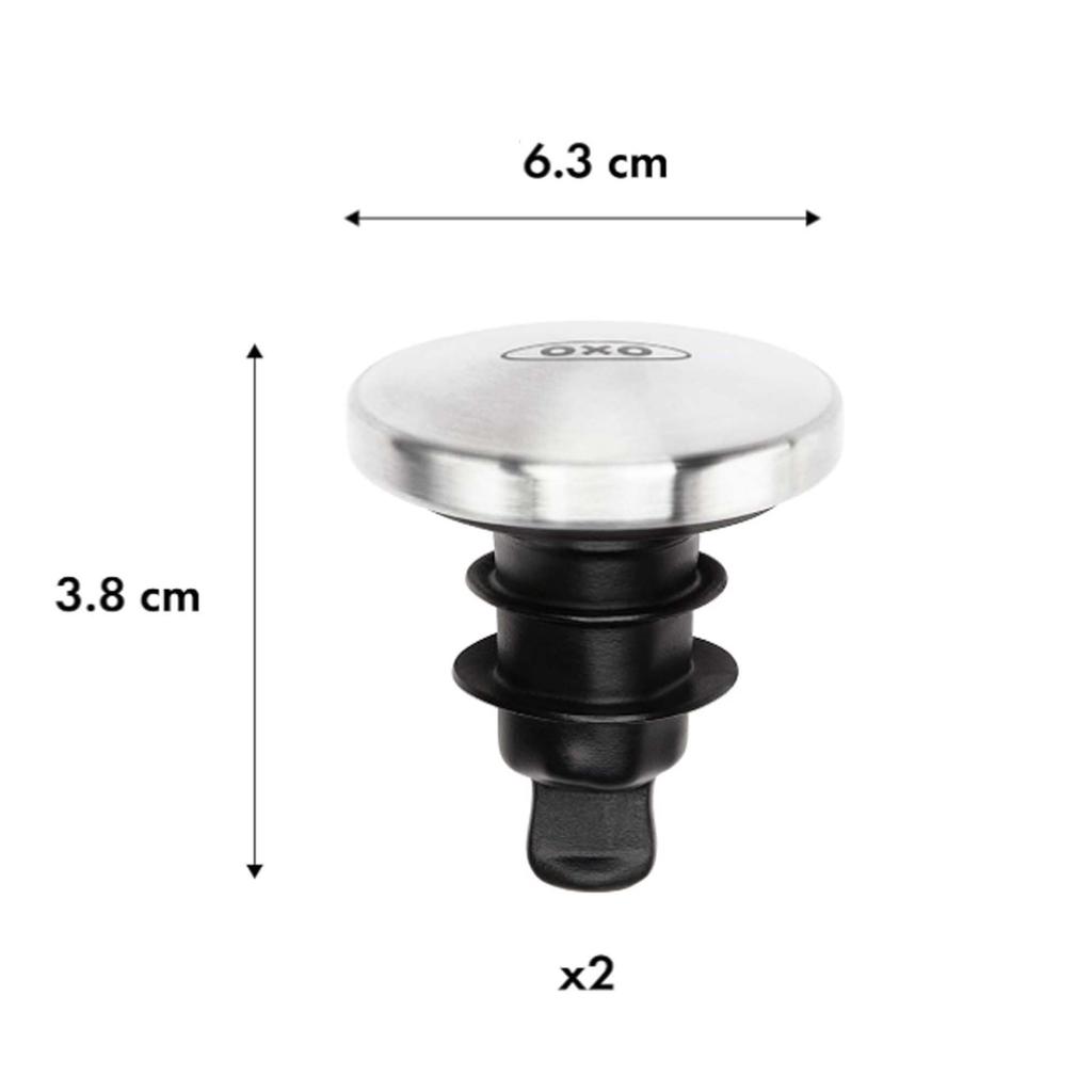 OXO Wine Stopper Set Stainless Steel and Silicone Wine Stoppers One-Push - Leak-Proof