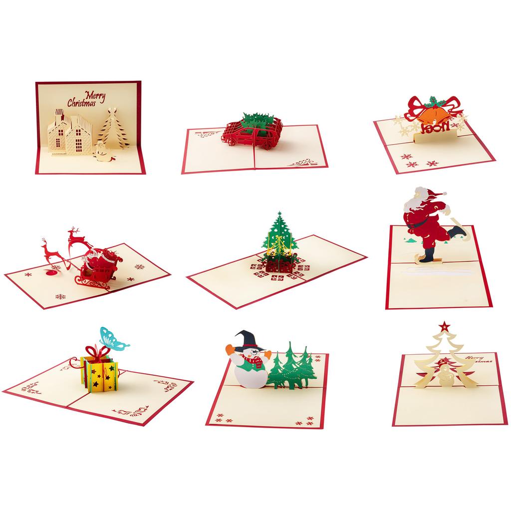 HBlife 9 Pack 3D Christmas Cards Pop Up Holiday Postcards Greeting Handmade Holiday Xmas Cards & Envelopes for New Year