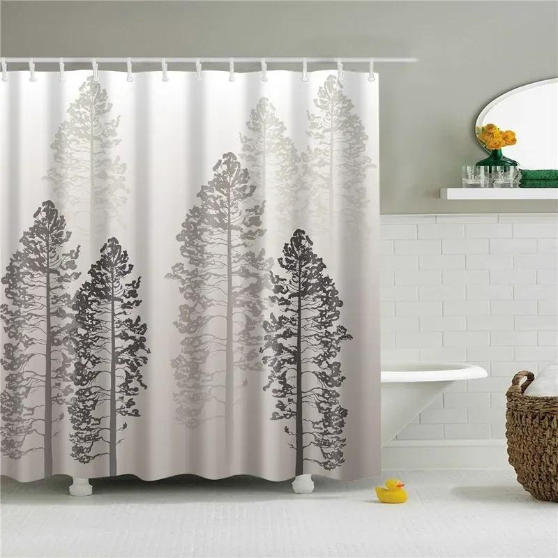 Tropical Green Plant Palm Leaves Bathroom Accessories Set Shower Curtain Bathroom Curtains Waterproof Polyester with Hooks