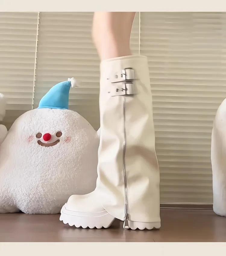 Fashion Women's Western Style High Tube Boots Thick Bottom Heightening Big Head Stackable Ankle Boots Round Toe Rubber Outsole