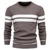 Men’s Euro Fit Striped Colorblock Crew Neck Pullover Sweater