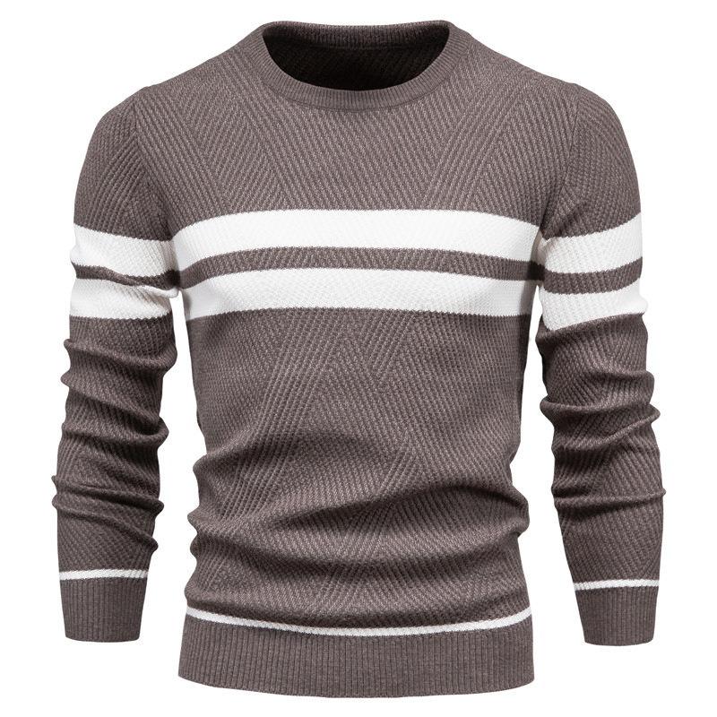 Men’s Euro Fit Striped Colorblock Crew Neck Pullover Sweater