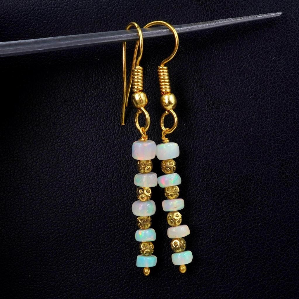 Welo Opal Bead Earrings, 925 Silver & 14k Gold, Ethiopian Gemstone