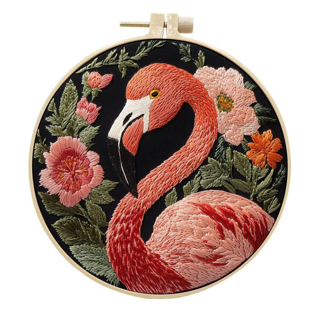 1 Stk. Flamingo- und Blumenmuster DIY Stickset für Anfänger