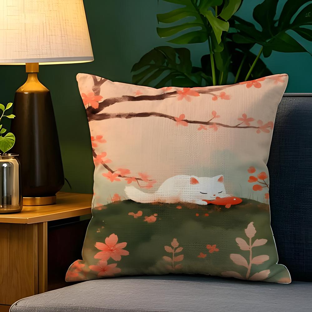 Sunny spring day leisurely cat  Pillow Case Natural Linen Pillow Case DoubleSided Decor Sofa Pillowcase Home Decor