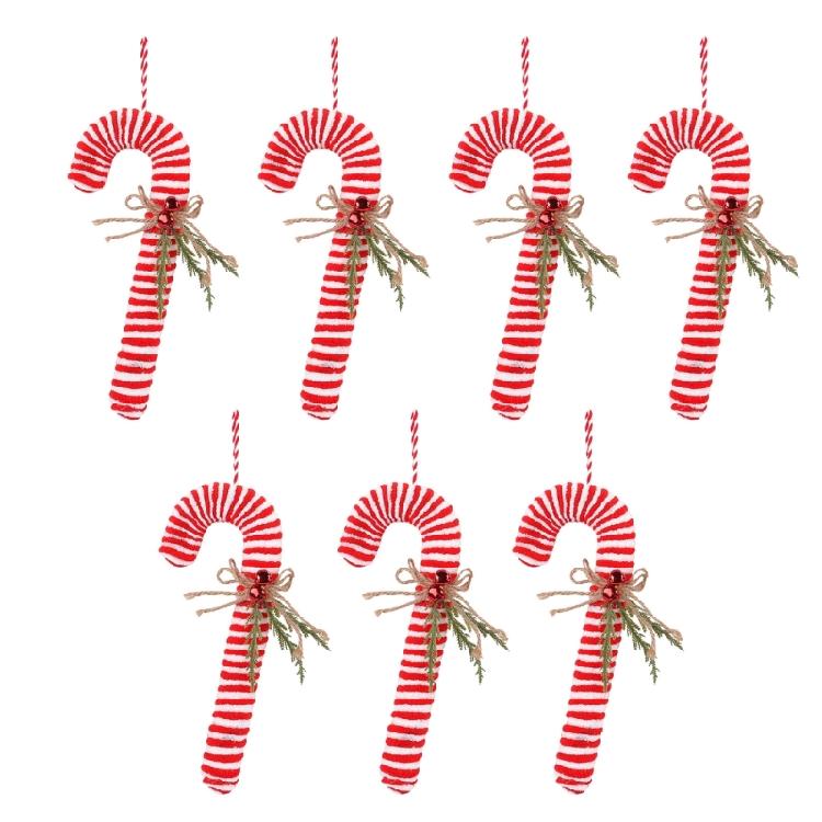 7Pcs Candy Cane Shape Christmas Ornament for Festives Season Decoration Colorful Hanging Charm Stylish Window Pendants
