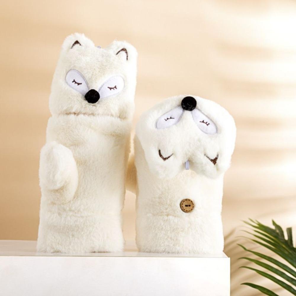 Soft Animal Plush Mittens Faux Rabbit Hair Flip Gloves Personality Half Finger Gloves  Girls