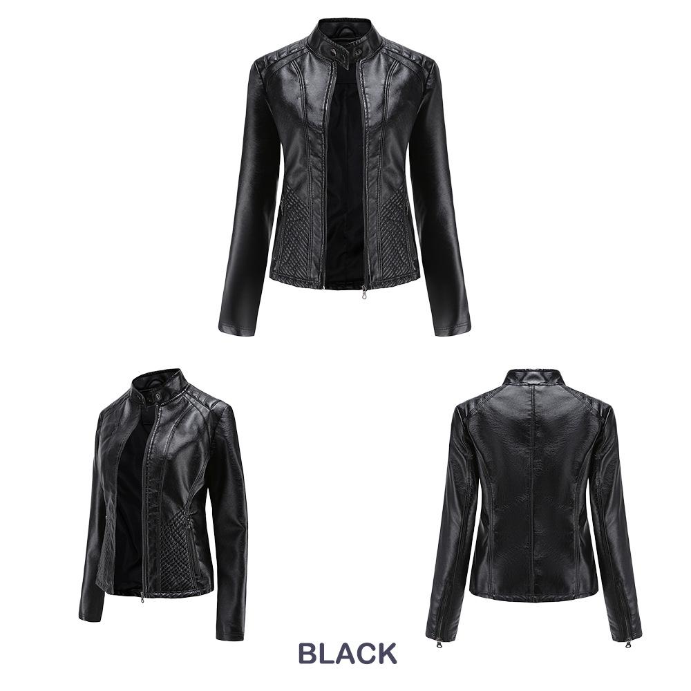 Women's Autumn & Winter Casual Leather Jacket - Simple European/American Trend Thin Coat, Long Sleeve Motorcycle Style