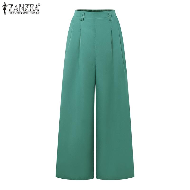 ZANZEA Women Casual Back Elastic Waist Loose Wide Leg Pants