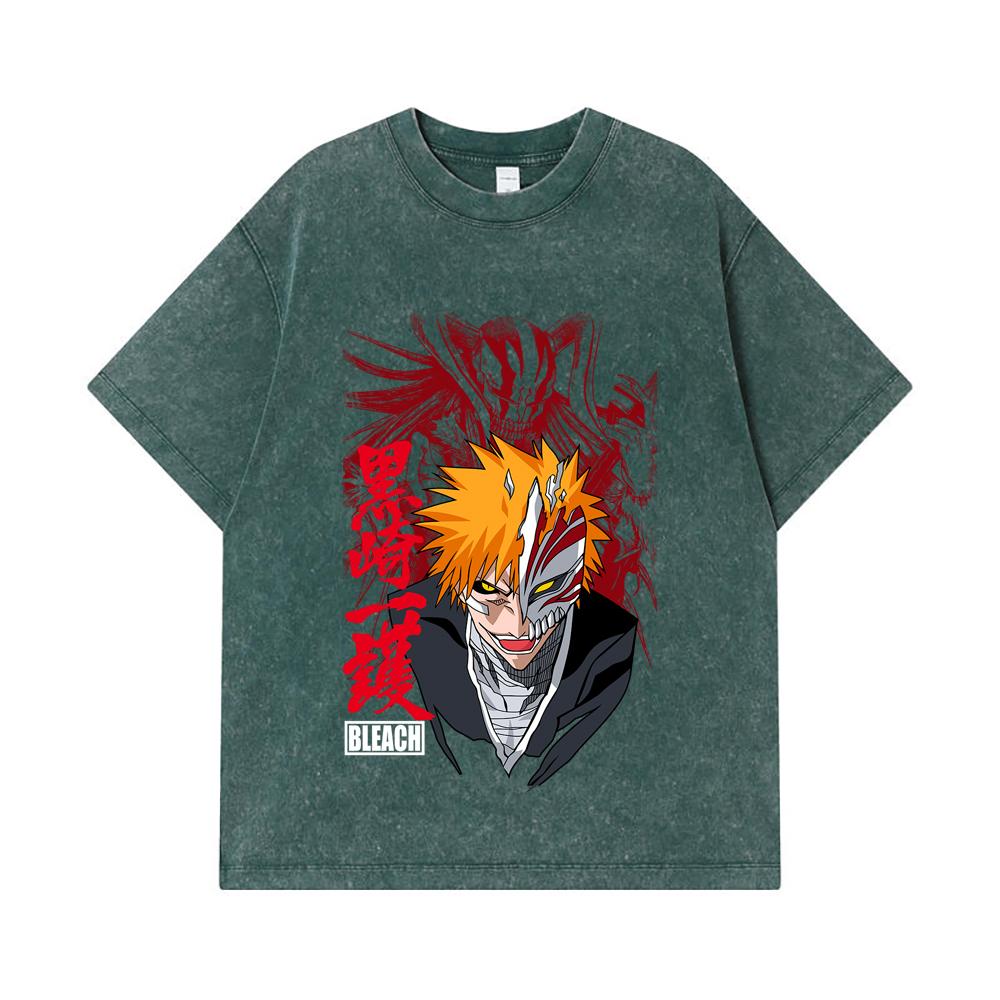 275 GSM Washed T-shirts 100% Cotton Bleach V1 Ichigo Print Unisex Heavy Cotton T Shirt