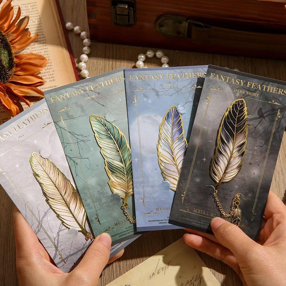4Pcs Chinese Style Feather Shape Bookmark Creative Decorative Bookmark  Office Reading