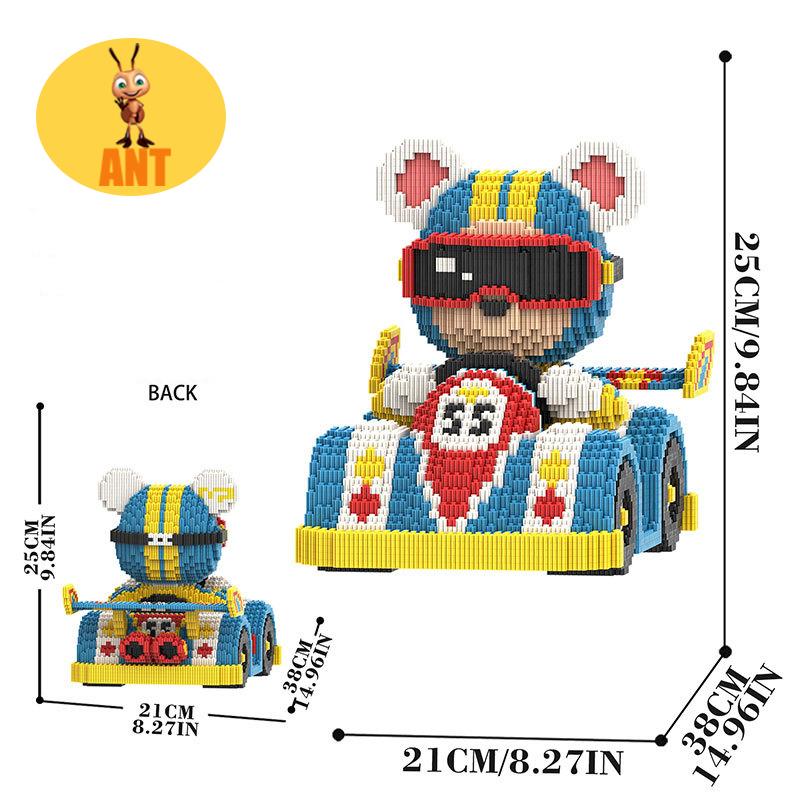 Cute Go-Kart Bear Building Blocks,Assembly Toys,Ornaments,Home Decor,Creative Building Blocks,Puzzle Toys For Gifts