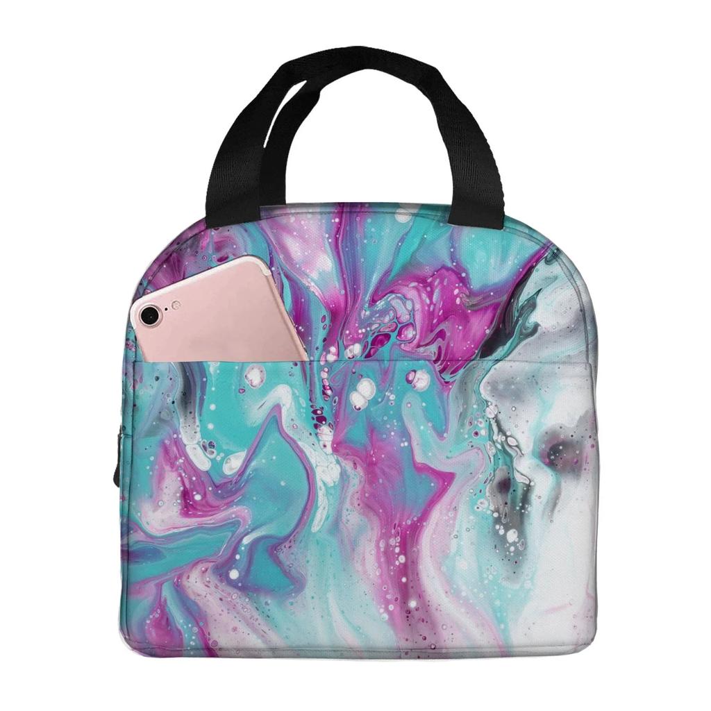 Ink Painting Marble Portable Aluminum Foil Thickened Insulated Office Lunch Bag Waterproof Lunchs Bags Tote Bags