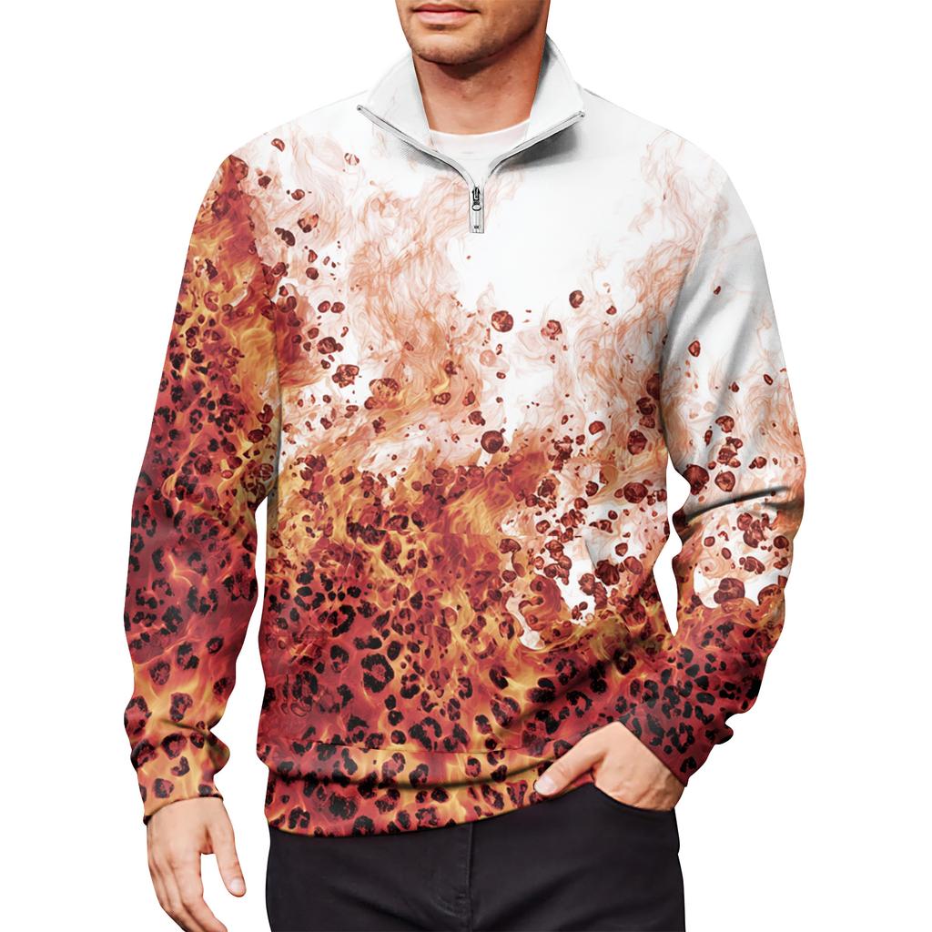 Men's Loose Casual 1/4 Zip Sweatshirt Fashion Printed Long Sleeve Top With Pockets