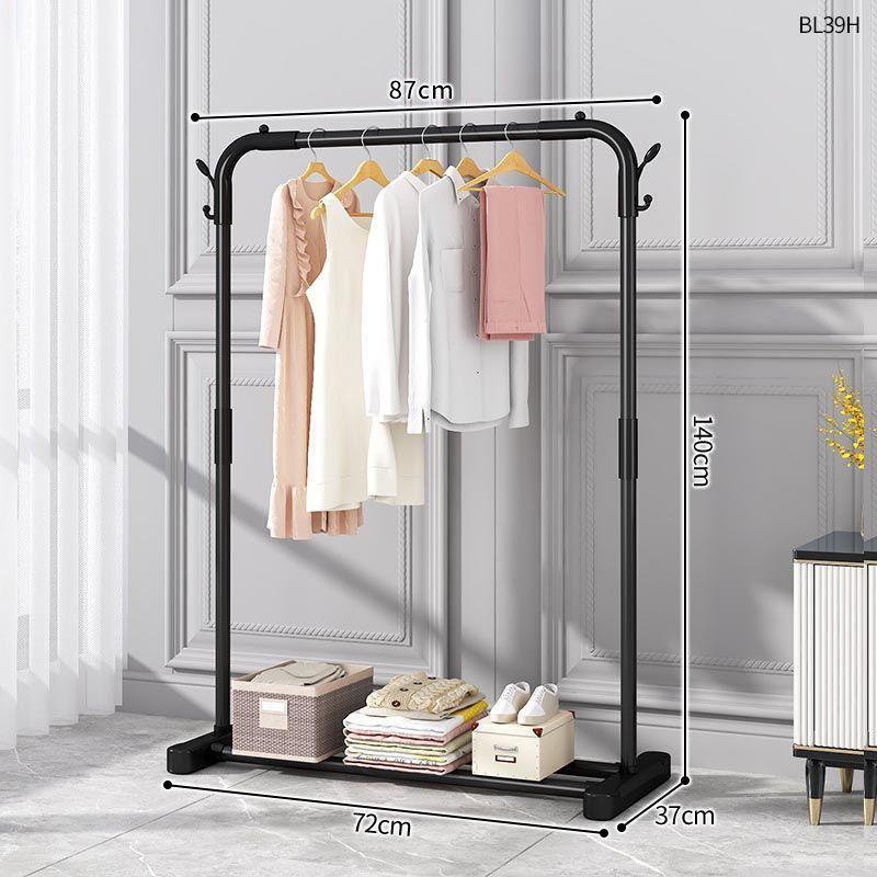 Plastic Floor-Standing Balcony and Bedroom Clothes & Hat Rack, with Folding Drying Pole and Storage.