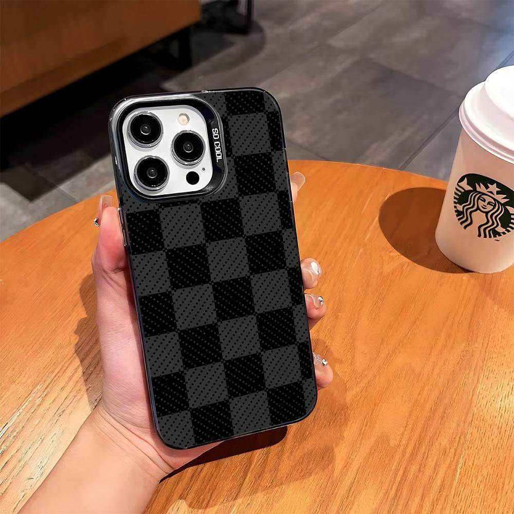 Simple Classic Plaid Black and Gray Checkerboard Mobile Phone Case iPhone16promax Anti-hand Sweat and Anti-drop Matte Protective Case