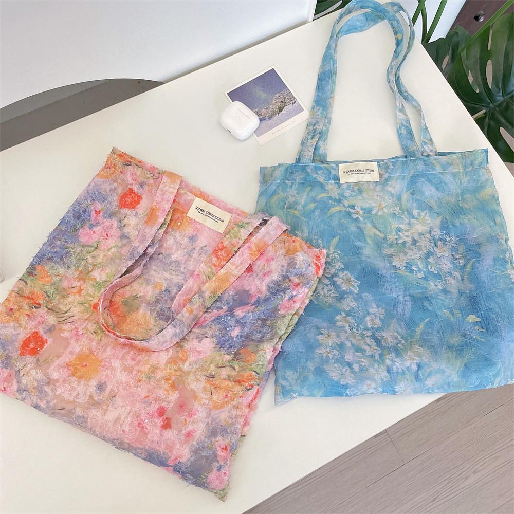 Floral Tote Bag With Textured Polyester For Daily School And Commute