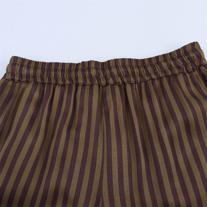 TAOP&ZA Spring/Summer Women's Striped Silk Satin Shirt and Casual Pants Set