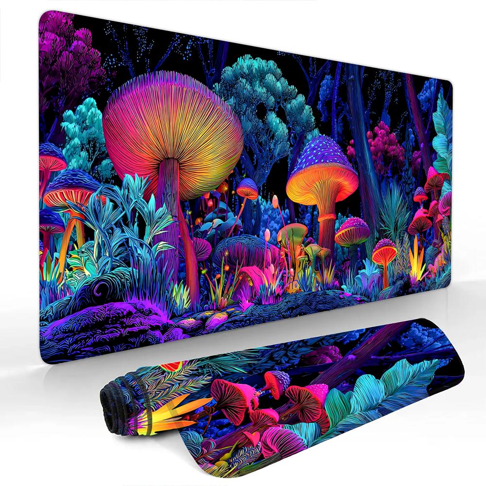 Fantasy Colorful Mushroom Forest Mouse Pad Gaming mats NonSlip Desk Mat mouse carpet with Stitched Edge HD printing Office mat 800x300x2mm