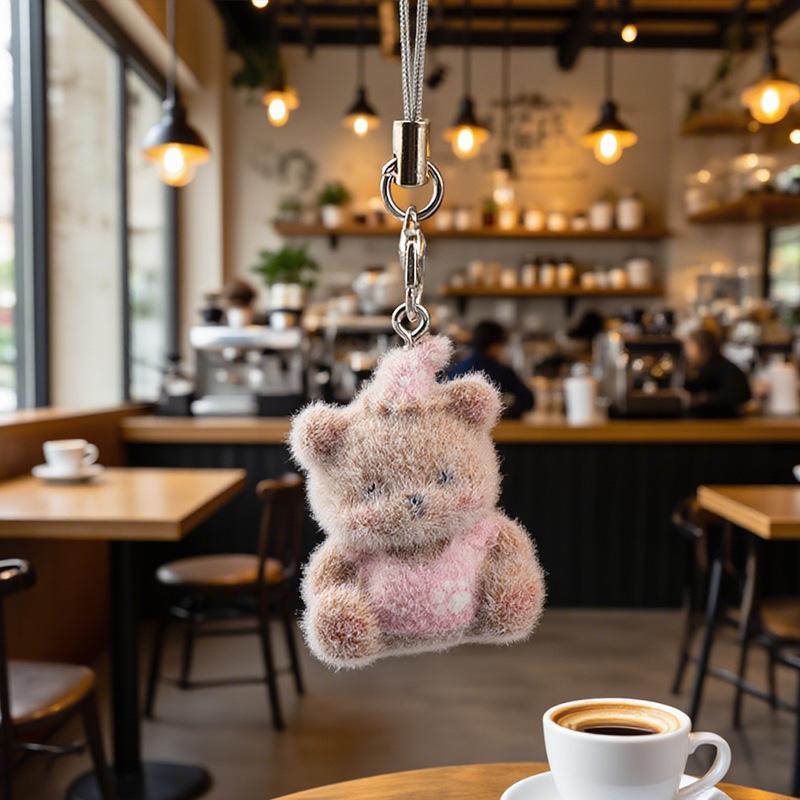 Cute Flocked 3D Resin Bear Keychain Sweet Creative Student Phone Chain Pendant Bag Accessory Phone Strap Gift