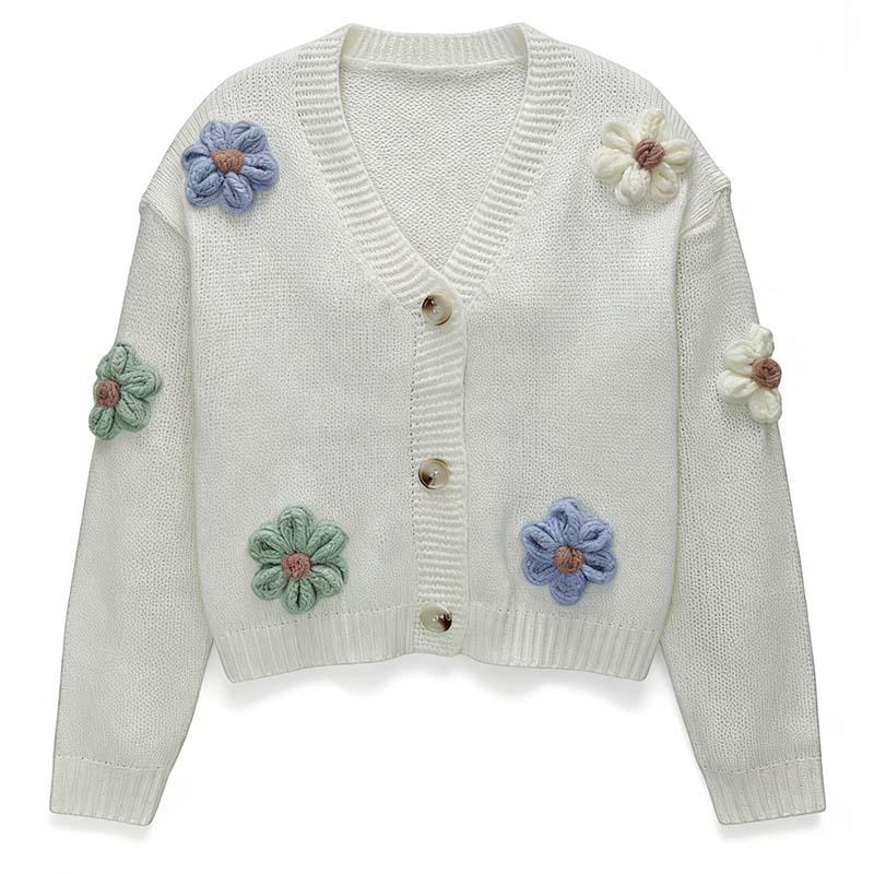 Cross2026 Autumn/Winter Plus Size Floral Knit Cardigan for Women
