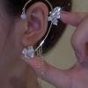 Butterfly Zircon Tassel Ear Hooks, Copper Alloy, Luxury Non-Pierced Ear Clips, Fairy-Inspired Ear Bone Clips Earrings