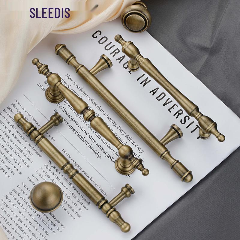 Vintage Brass Handle for Wardrobes, Cabinets, Drawers, and French Doors - Single Hole Light Luxury Style Furniture Hardware