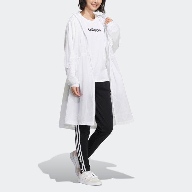 Adidas Neo Mid-Length Solid Color Sports Hooded Windbreaker Jacket Women Outerwear White HM7415