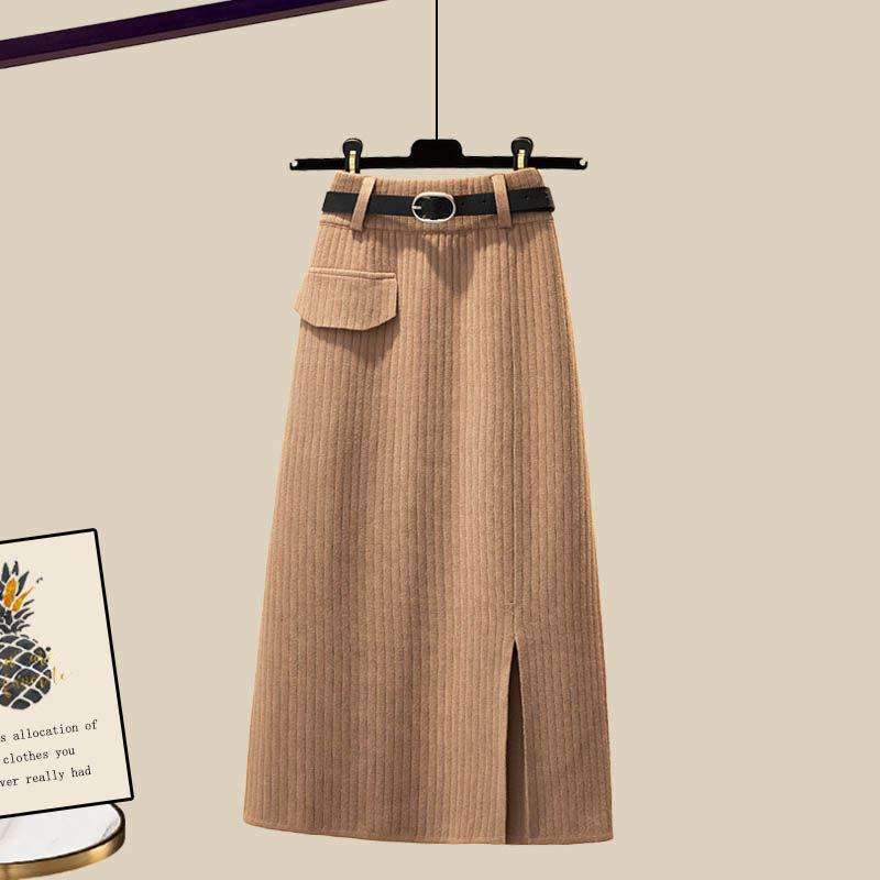 2pcs Women's Knit Skirt Suits Autumn Winter V-Neck Sweater Knit Pencil Skirt Two Piece Set Loose Pullover Sweater  Knit Top  SkirtOutfits