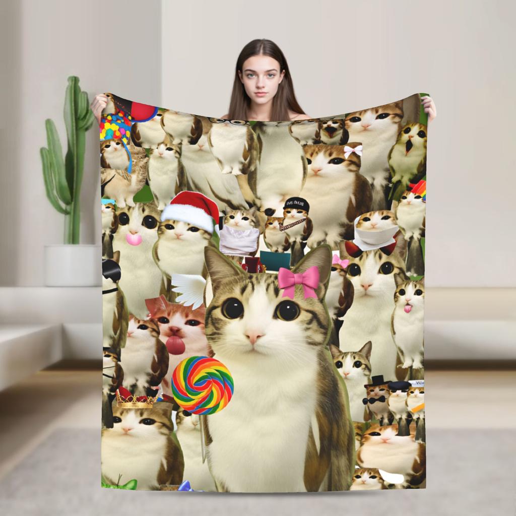 Funny Angel Meowl Cat Blanket Winter Comfortable Throw Blanket For Adults Girls Sofa Home Flannel Bedspread Bed Cover