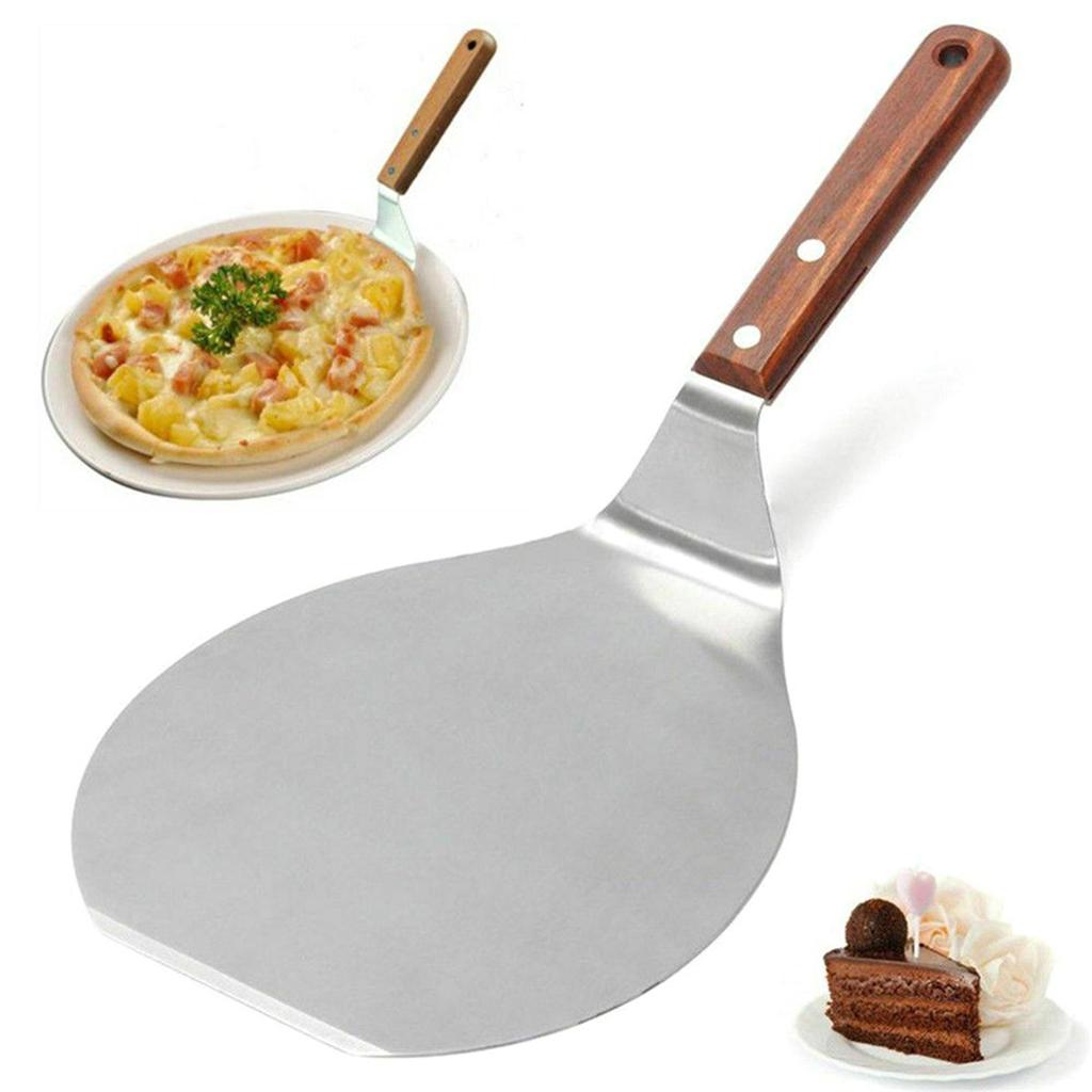Stainless Steel Pizza Peel Metal Round Pizza Paddle Pizza Spatula with Wood Handle Cake Lifter Transfer Tray Pizza Shovel