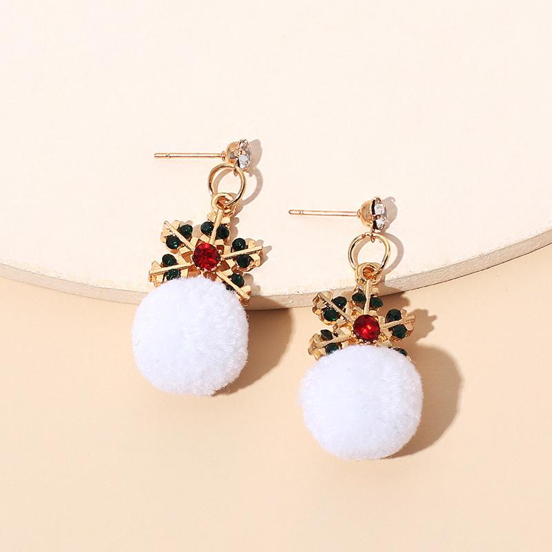 Korea Dongdaemun ins wind winter cute hairball earrings Douyin Internet celebrity rhinestone temperament earrings