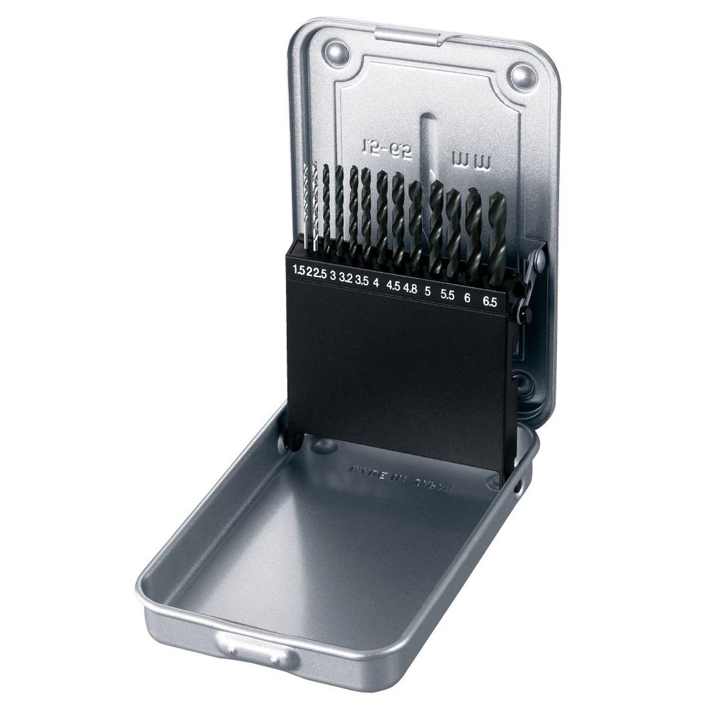 HOZAN Drill Set, Ideal for Desk Drills, 13-Piece Set (1.5-6.5mm Diameter), Steel Case, K-493