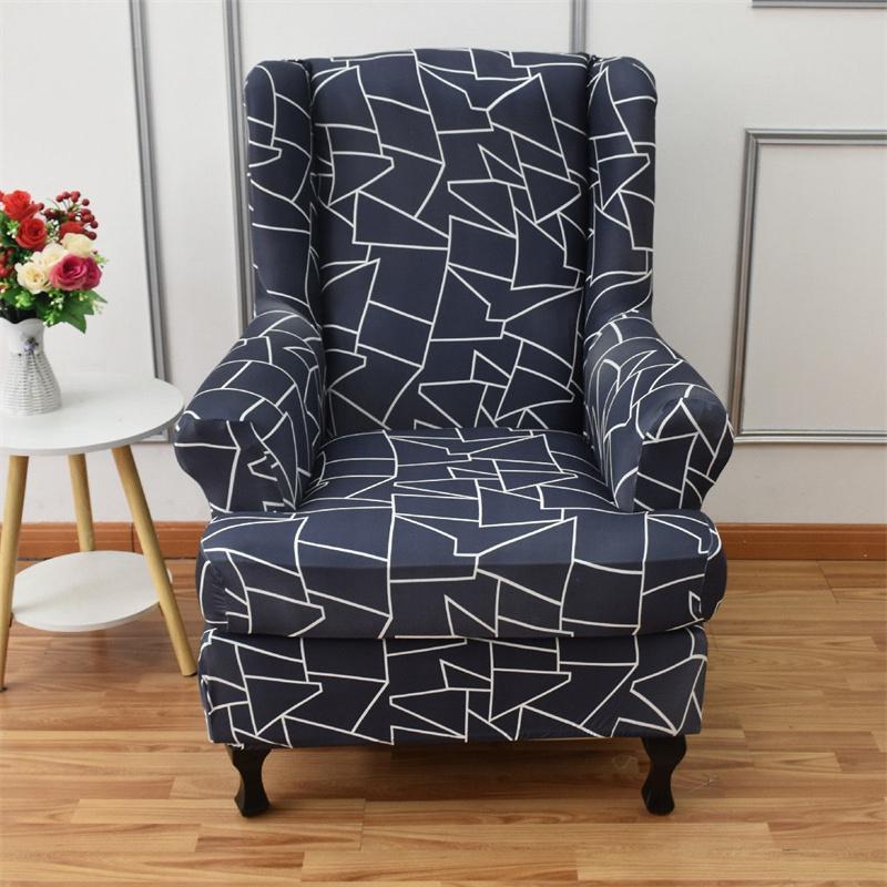 Geometric Wing Chair Cover Elastic Sloping Armchair Cover Wingback Sofa Covers Stretch Spandex Sofa Slipcovers For Living Room