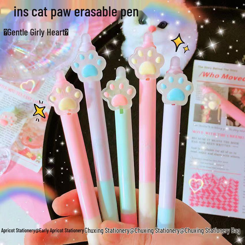 Cat Paw Erasable Blue Click Pen, 0.5mm - Ideal for Primary Students, Easy to Refill