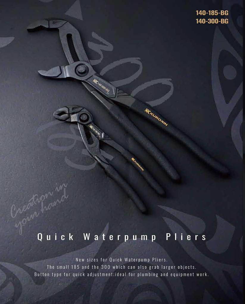 Fujiya Quick Water Pump Pliers, Black and Gold, 305mm Total Length, 60mm Opening, 140-300-BG