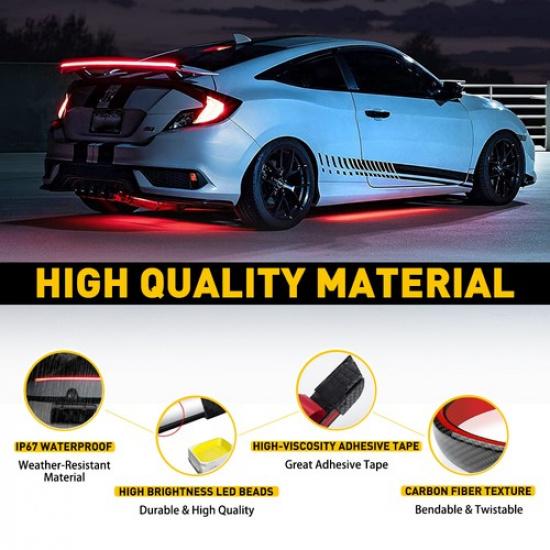 1.2M Carbon Fiber Look LED Car Tail Brake Light Bar Strip Rear Spoiler Lip Trim