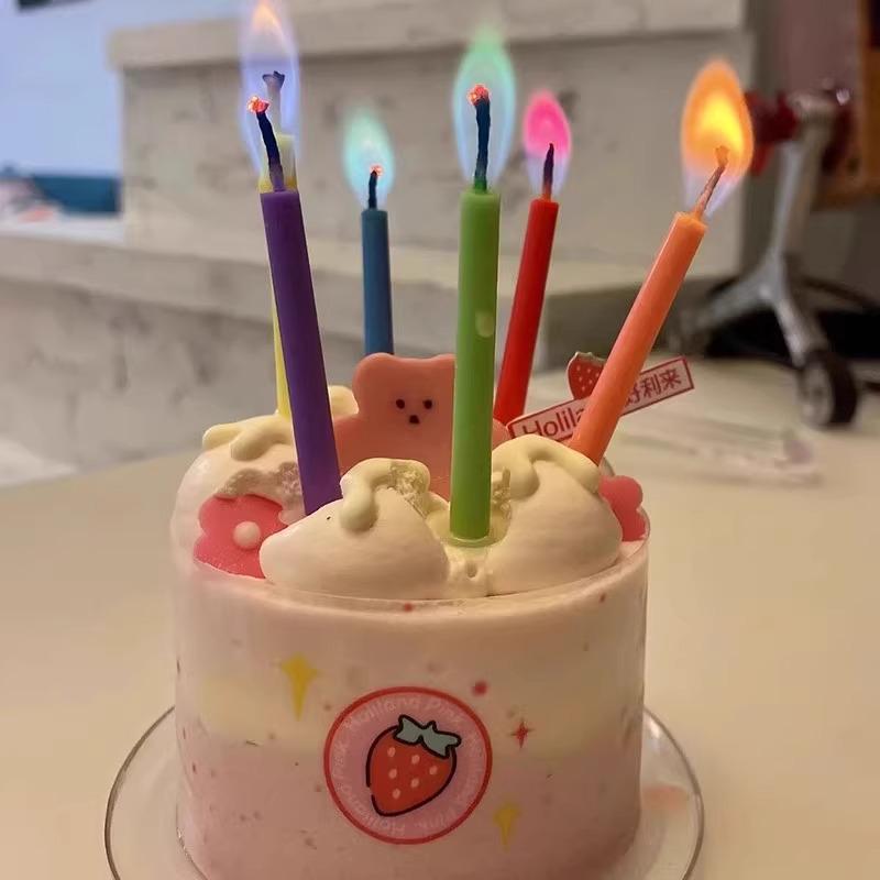 Rainbow Flame Birthday Cake Candles for Kids' Party Decorations