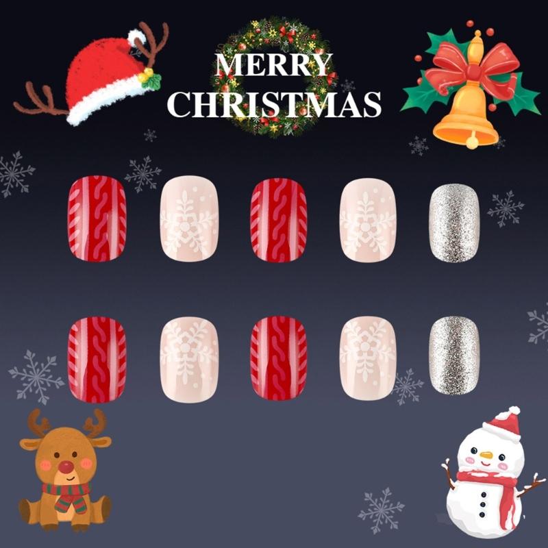 Full Cover Stick On Nail ABS Snowflakes Glittering Short Square Christmas Party Supplies Nail Art Decoration